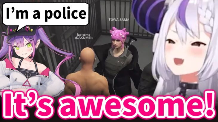 Laplus get very excited after seeing Towa working as police officer【VCRGTA】【Hololive/Eng sub】