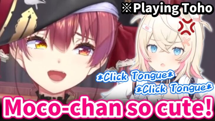 Marine laguhed everytime Angry Mococo clicked her tongue at Toho game【Hololive/Eng sub】