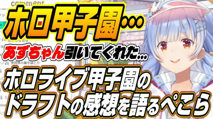 【ホロライブ切り抜き/兎田ぺこら】ホロライブ甲子園のドラフトを見た感想を語るぺこーら【AZKi/天音かなた/博衣こより/一条莉々華】