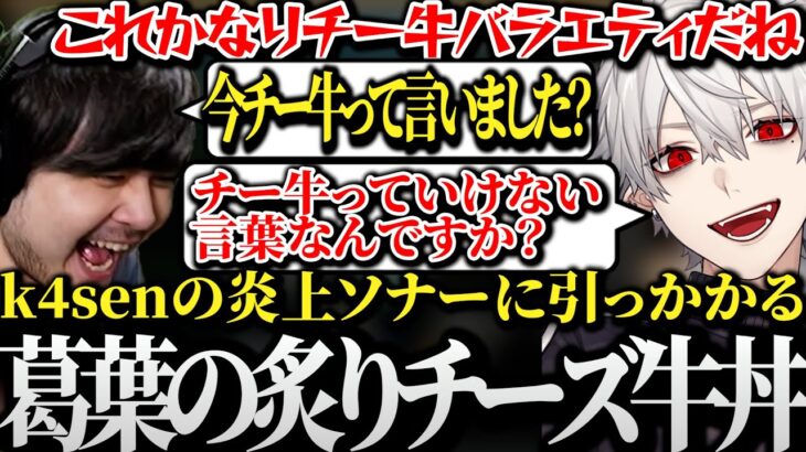 【面白まとめ】k4senの炎上ソナーに引っかかり炙りチーズ牛丼にされる葛葉ｗｗｗ【にじさんじ/切り抜き/Vtuber】