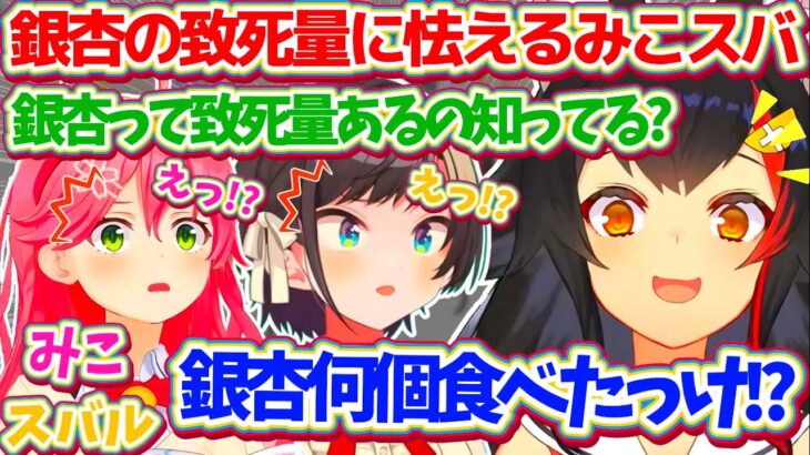 すいちゃん家のお泊まり会で起こった『銀杏事件』について、自分が食べた銀杏の数(致死量)に怯えるみこスバの様子を話すミオしゃw【ホロライブ切り抜き/大神ミオ/さくらみこ/大空スバル/星街すいせい】