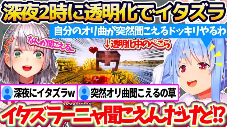 【※両視点あり】深夜2時に透明化ポーションを使ってイタズラ『自分のオリ曲が突然聞こえてくるドッキリ』を団長に仕掛けるぺこらw【ホロライブ切り抜き/兎田ぺこら/白銀ノエル/新ホロ鯖】